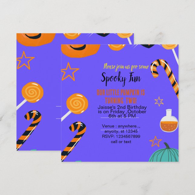 spökhalloween-mallinbjudan för roligt (Fram/baksida)