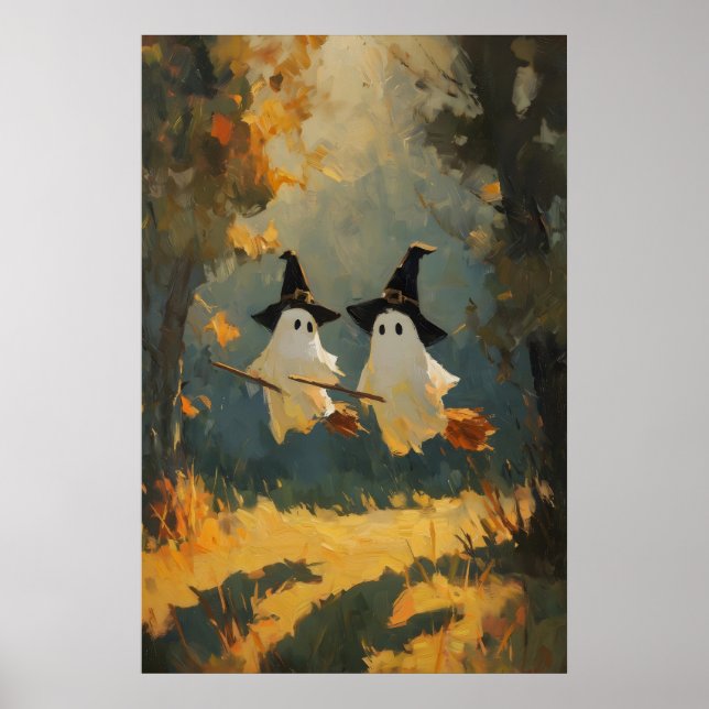 Spökhäxmålning, tryckt Halloween-vägg . 1 Poster (Framsidan)
