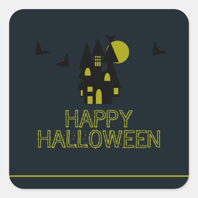 Spökhus, Glad Halloween Fyrkantigt Klistermärke (Framsida)