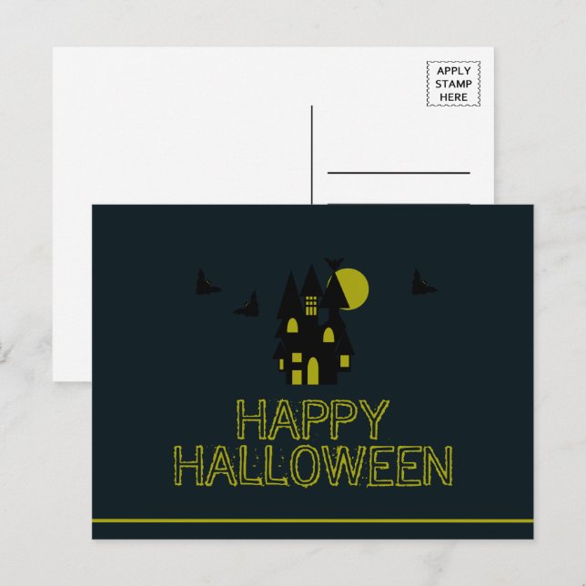 Spökhus, Glad Halloween Postkort Inbjudan Vykort (Fram/baksida)