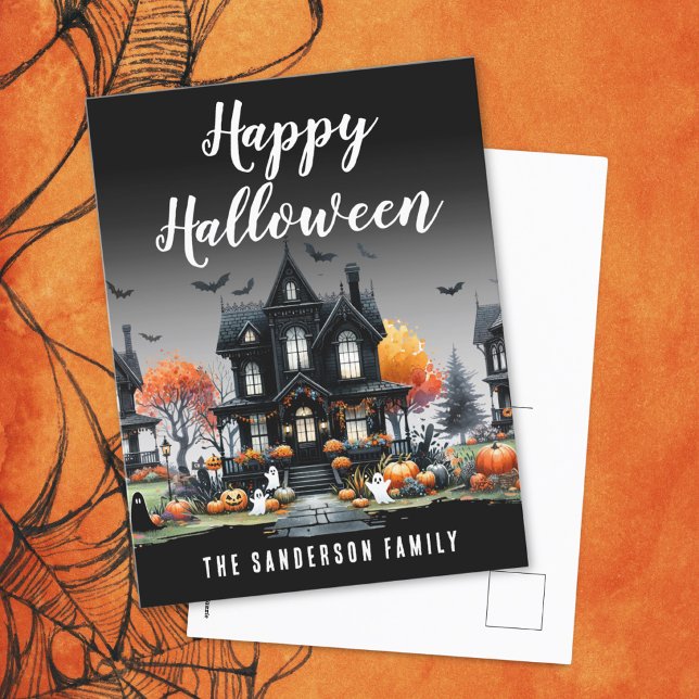 Spökhus Gott Halloween Helg Vykort (Haunted House Happy Halloween Holiday Postcard )