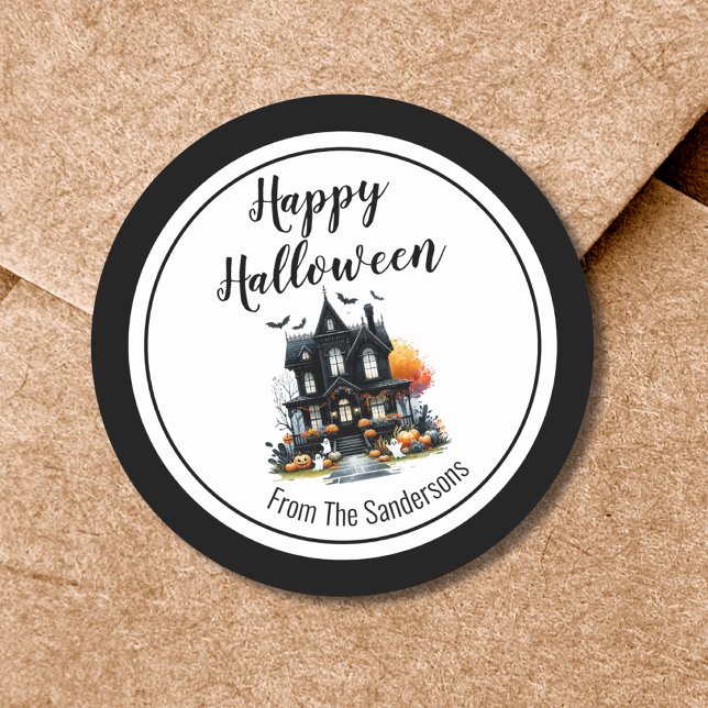 Spökhus Gott Halloween Runt Klistermärke (Haunted House Happy Halloween Classic Round Sticker)