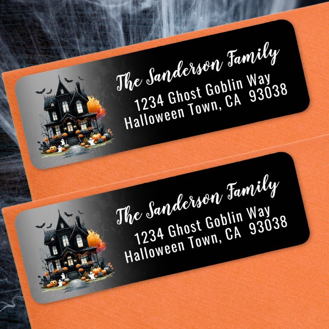 Spökhus Halloween Returadress Etikett (Haunted House Halloween Return Address label)