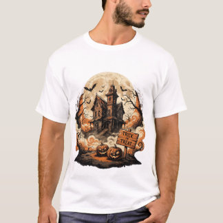 🏚️ Spökhus Halloween T-Shirt – Kuslig Vintage