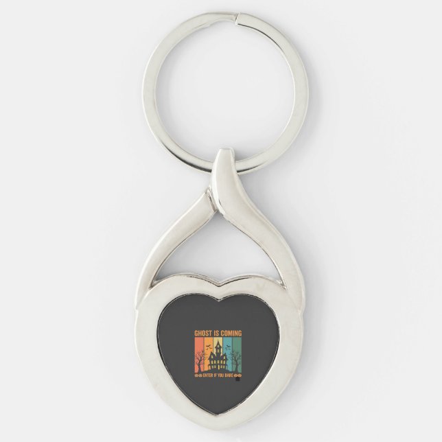 Spökhus Halloween Vector Design Twisted Heart Silverfärgad Nyckelring (Framsidan)