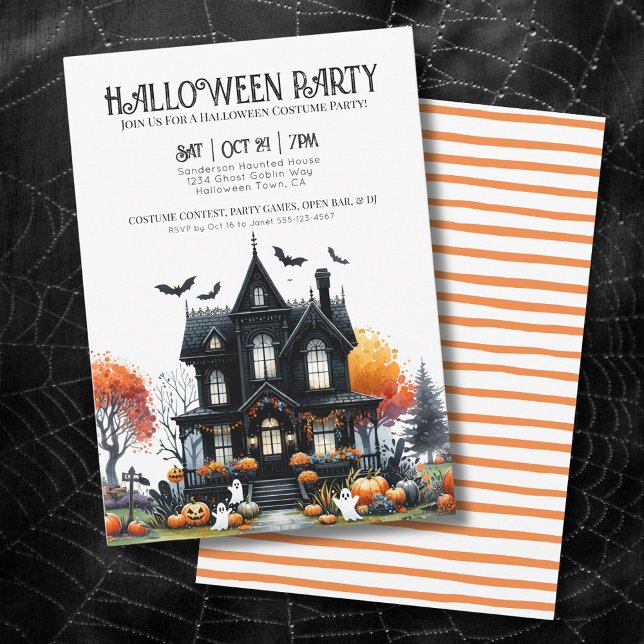 Spökhus Halloweenfest Inbjudningar (Haunted House Halloween Party Invitation)