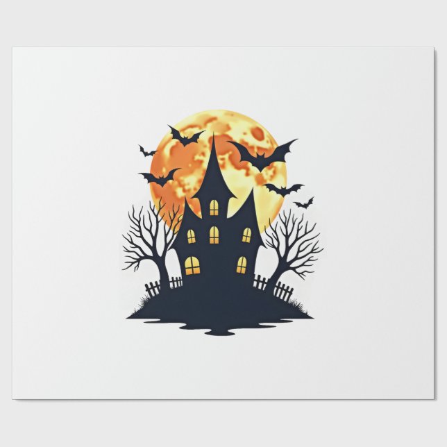 Spökhus med fladdermöss � Kuslig Halloween-tröja Presentpapper (Platt)