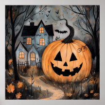 Spökhus och stor pumpa Halloween