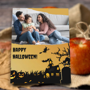 Spökhus pumpa häxa familjefoto vykort
