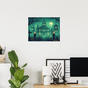 Spökhus under månsken poster
