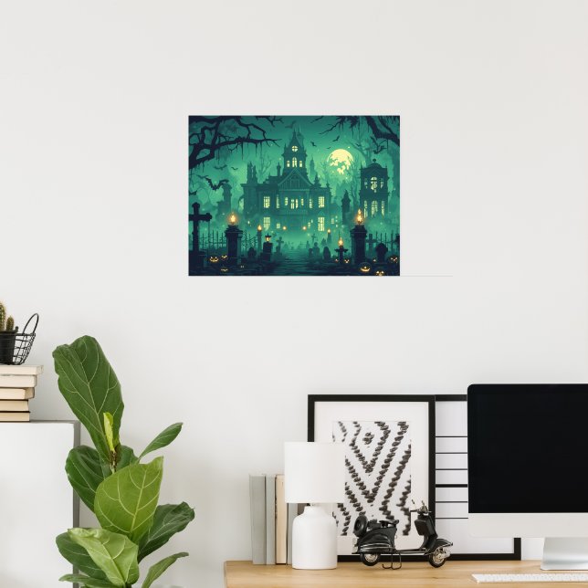Spökhus under månsken poster (Hemmakontoret)