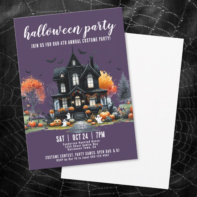Spökhuset Årliga Halloweenfesten Inbjudningar (Haunted House Annual Halloween Party Invitation)