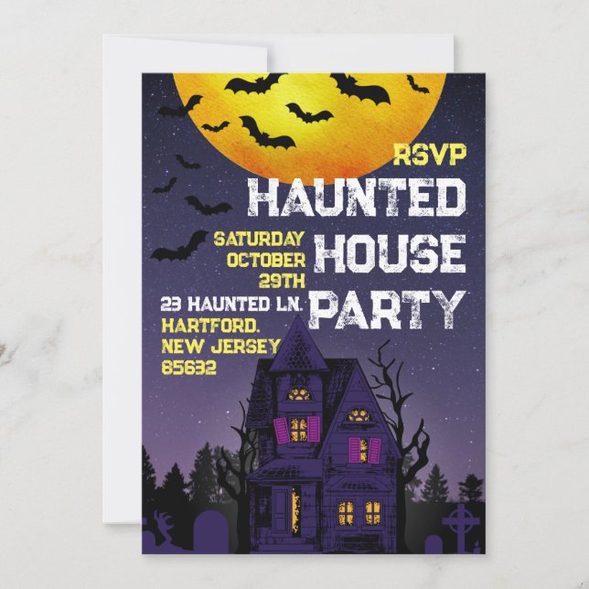 Spökhusfest Natt Tid Halloween för vuxna Inbjudningar (Framsida)