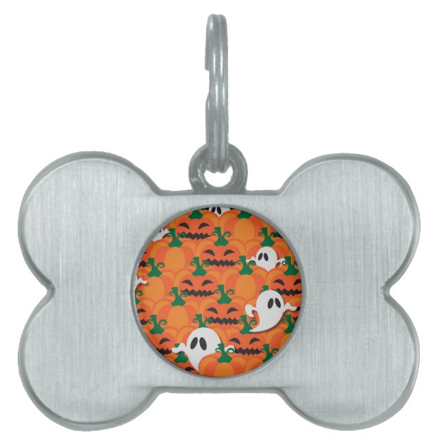 Spökiga Halloween-pumpafältet spöken ID-bricka Husdjur (Framsidan)
