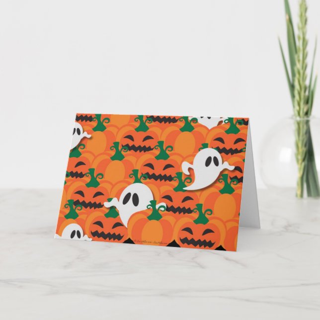 Spökiga Halloween-pumpafältet spöken Kort (Framsida)