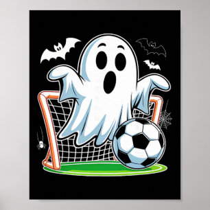 Spökis som spelar fotboll Rolig Halloween-fotboll Poster