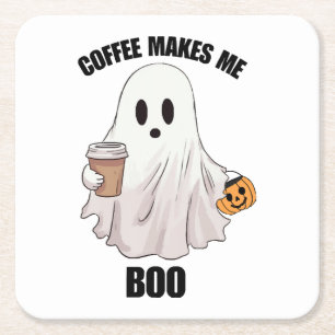 Spökkaffe Halloween Roligt Underlägg Papper Kvadrat