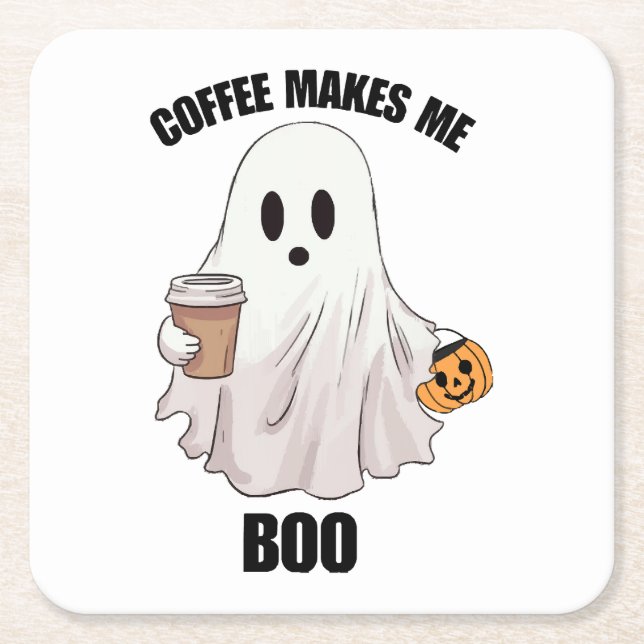 Spökkaffe Halloween Roligt  Underlägg Papper Kvadrat (Framsidan)