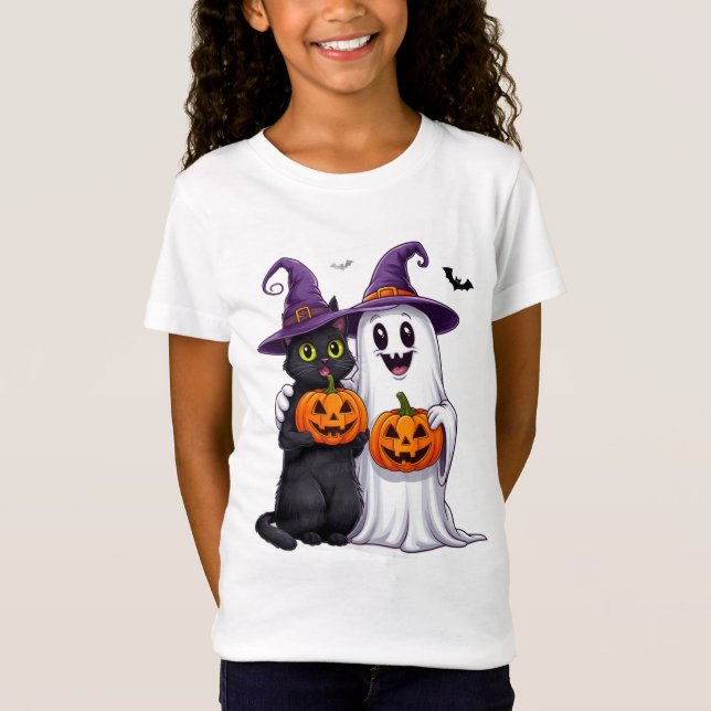 Spökkat och pumpa Halloween-scen 👻 T Shirt (Framsida)