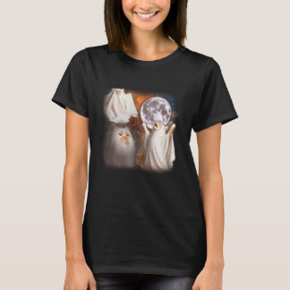 Spökkatten ylar mot månen konstigt Halloween rolig T Shirt