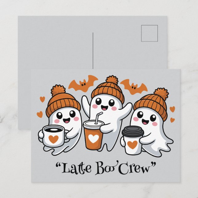 spöklik boba,Kawaii boo, söt spöklik Halloween Vykort (Fram/baksida)