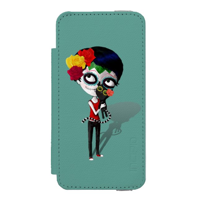 Spöklik Diameter de Los Muertos Flicka Incipio iPhone Wallet Skal (Folio Framsidan)