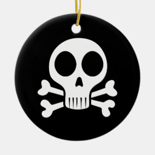 spöklik dödskalle på svart bakgrund julgransprydnad keramik