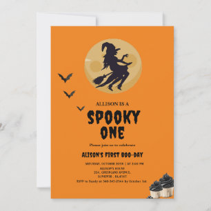 spöklik en häxa orange Halloween födelsedagsfest   Inbjudningar