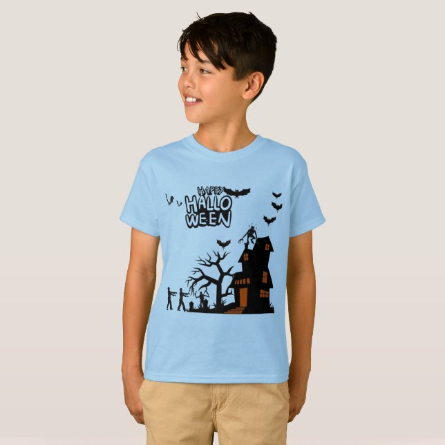 Spöklik fyrverkeriparad ljusblå t shirt (Hel framsida)
