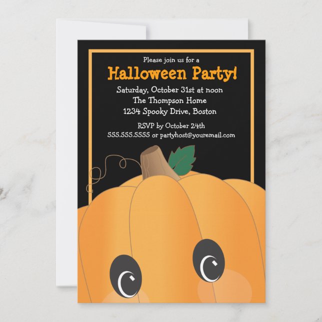 Spöklik gullig pumpahuvudhalloween fest inbjudningar (Framsida)