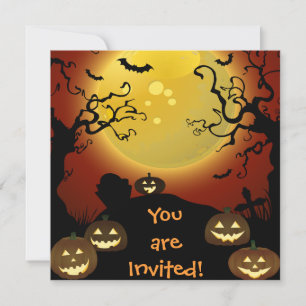 Spöklik Halloween måne, pumpafladdermössinbjudan Inbjudningar