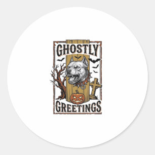 Spöklik Hälsnings T-shirt Vintage Gravyr Halloween Runt Klistermärke