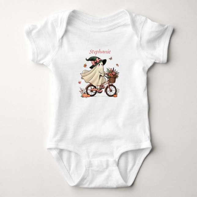 Spöklik häxa ridande på cykel  t shirt (Framsida)