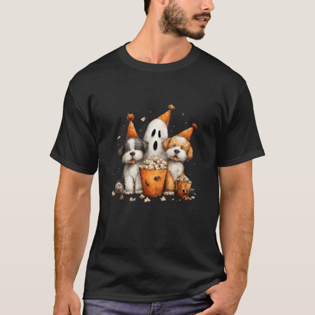 Spöklik Hund Popcornfest T Shirt (Framsida)