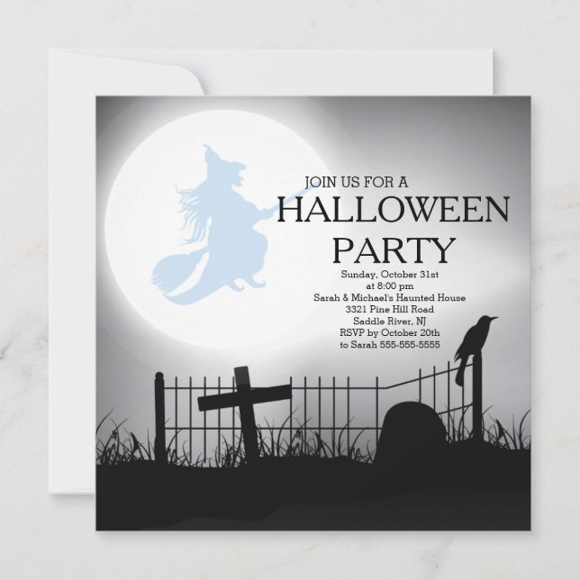 Spöklik inbjudan för häxakyrkogårdhalloween fest (Framsida)