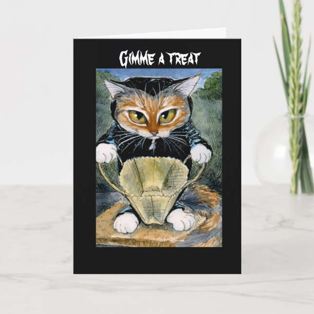 Spöklik katt i Halloween dräktkort eller inbjudan (Framsida)