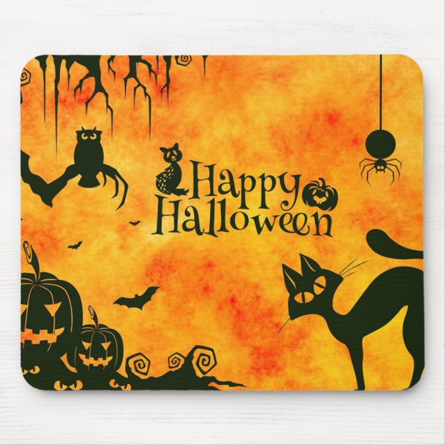 Spöklik katt och pumpor Mousepad för happy Musmatta (Framsidan)