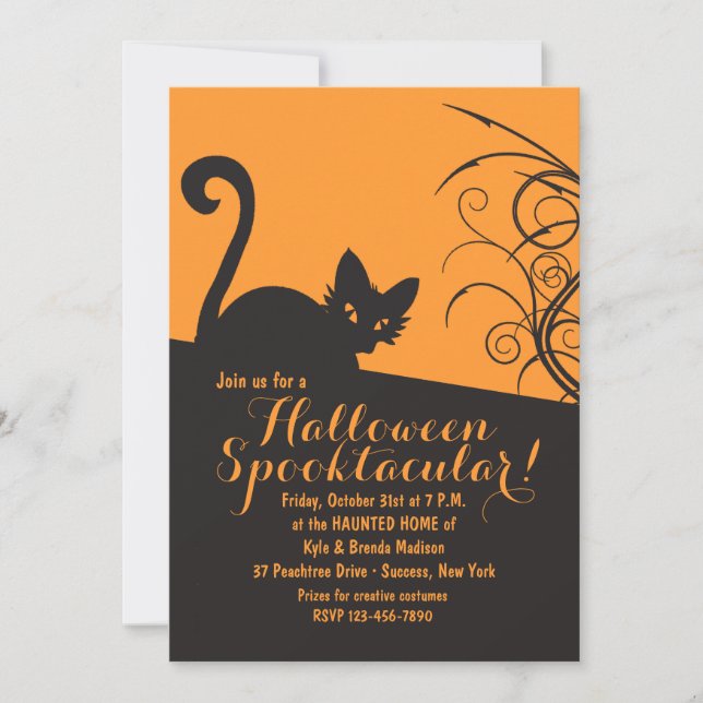 Spöklik kattHalloween inbjudan (Framsida)