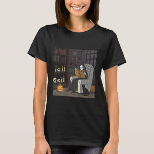 Spöklik läsare med katt och pumpa scen t shirt