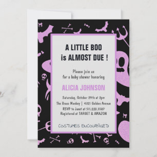 Spöklik Lila Glitter Oktober Halloween Baby Shower Inbjudningar