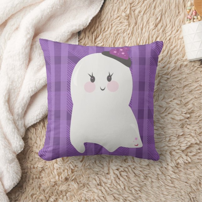 Spöklik lila rutig Halloween Kudde (Filt)