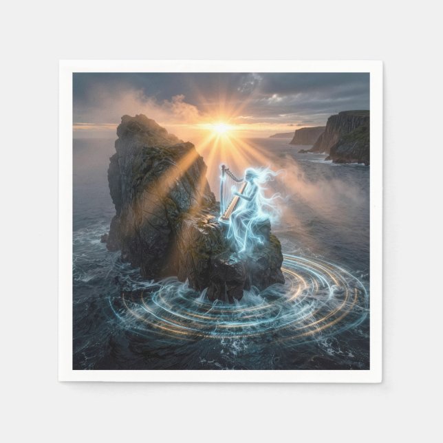 Spöklik oceanisk ande spelar en harpa pappersservett (Framsidan)