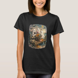 Spöklik Pug Halloween Tekvart på en kustpir T Shirt