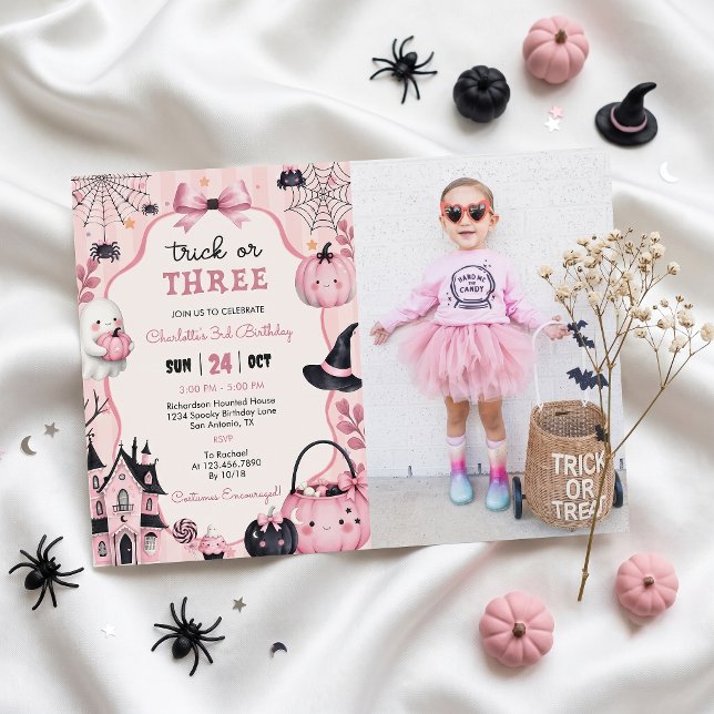 Spöklik rosa pumpaflicka 3-års födelsedagsinbjudan inbjudningar (Skapare uppladdad)