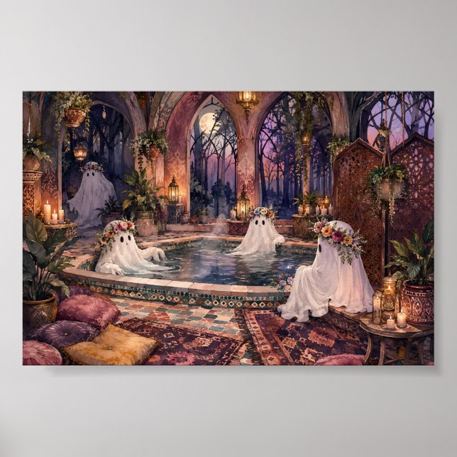 Spöklik spa badhus Mysig goth-badrum Poster (Framsidan)