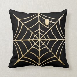 Spöklik svart- & guldspindelnätspindel Halloween Kudde
