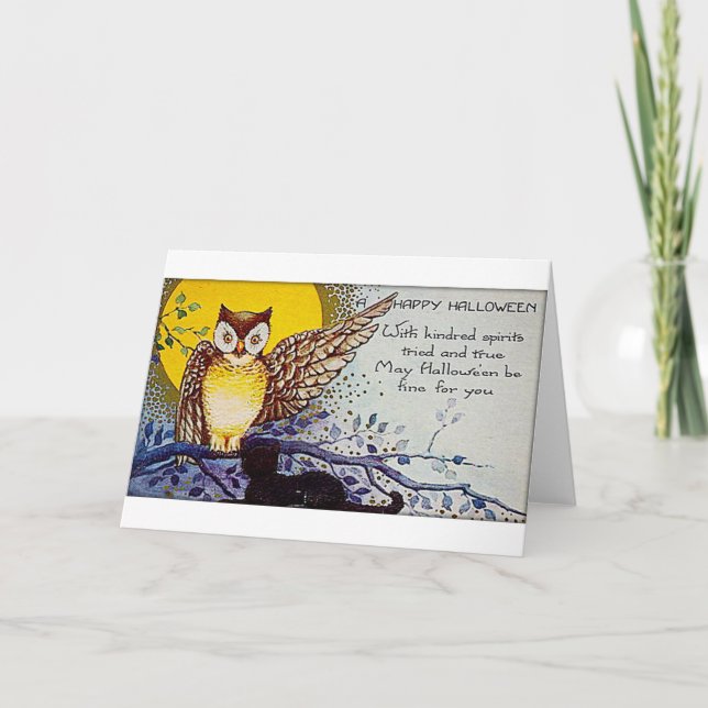 Spöklik ugglavintage Halloween Kort (Framsida)