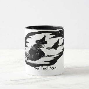 spöklika flyghäxor på broomsticks halloween mugg