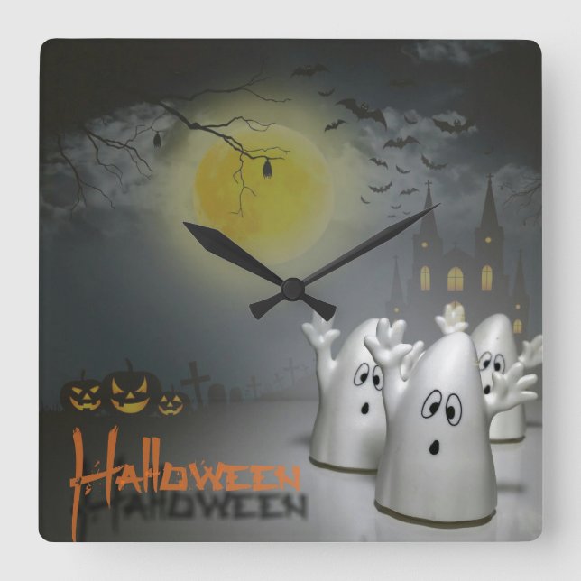 Spöklika Halloween Fyrkantig Klocka (Framsida)