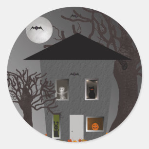 Spöklika husHalloween klistermärkear Runt Klistermärke